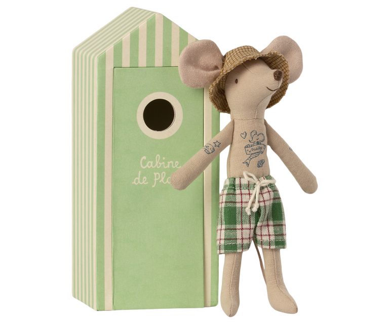 Maileg Beach Mice, Dad In A Cabine De Plage