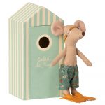 Maileg Beach Mice, Big Brother In A Cabine De Plage