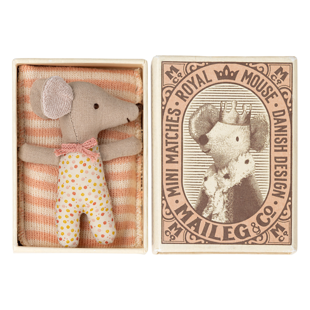 Maileg Sleepy/Wakey Baby Mouse In Matchbox – Rose
