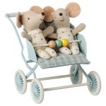 Maileg Stroller, Baby mice – Mint