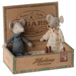 Maileg Grandma and Grandpa mice in cigarbox