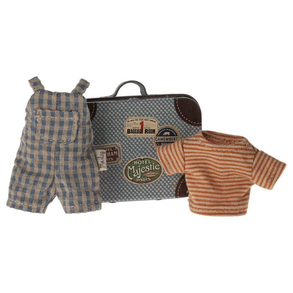 Maileg Overalls and shirt in suitcase, Big brother mouse