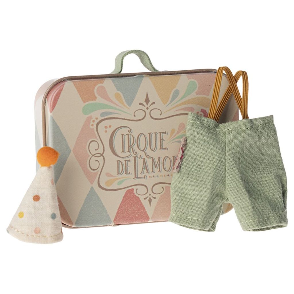 Maileg Clown clothes in suitcase, Little brother mouse