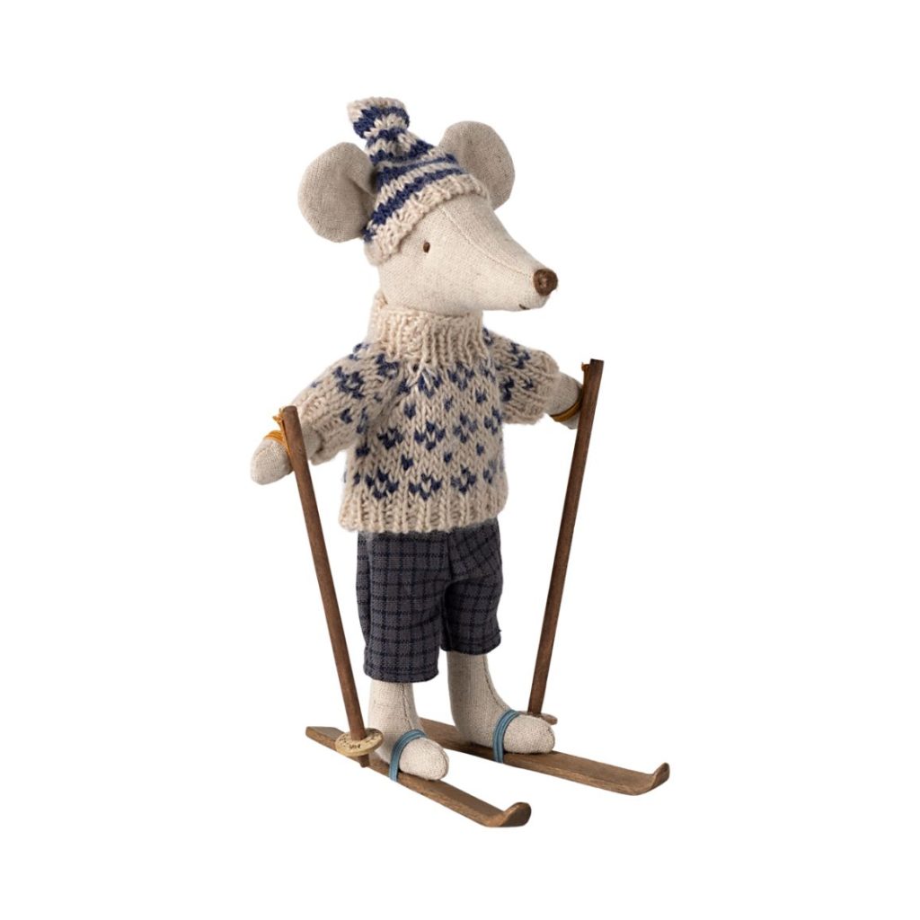 Maileg Winter mouse with ski set, Dad – Blue