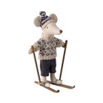 Maileg Winter mouse with ski set, Dad – Blue