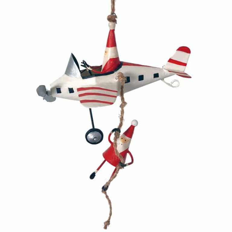 Metal Ornament, Two Santas in Plane, G-Bork