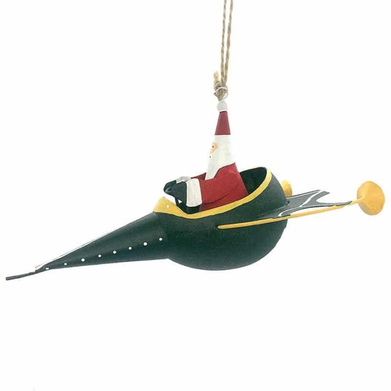 Metal Ornament, Rocket Santa, Green Rocket, G-Bork