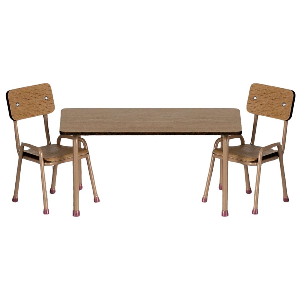 Maileg Table and chair set, Mouse – Dark powder