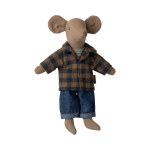 Maileg Brown checked shirt and pants, Dad mouse
