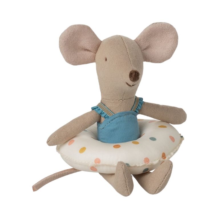 Maileg Beach mouse with float, Little sister - Multi dot | Șoricel de Plajă Little Sister cu Colac, Buline Multicolore