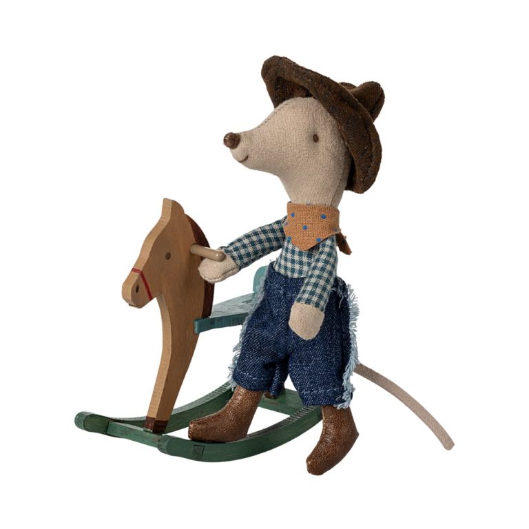 Maileg Cowboy mouse on rocking horse, Little brother | Șoricel Cowboy pe Cal Balansoar
