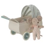 Maileg Pram with baby mouse – Mint
