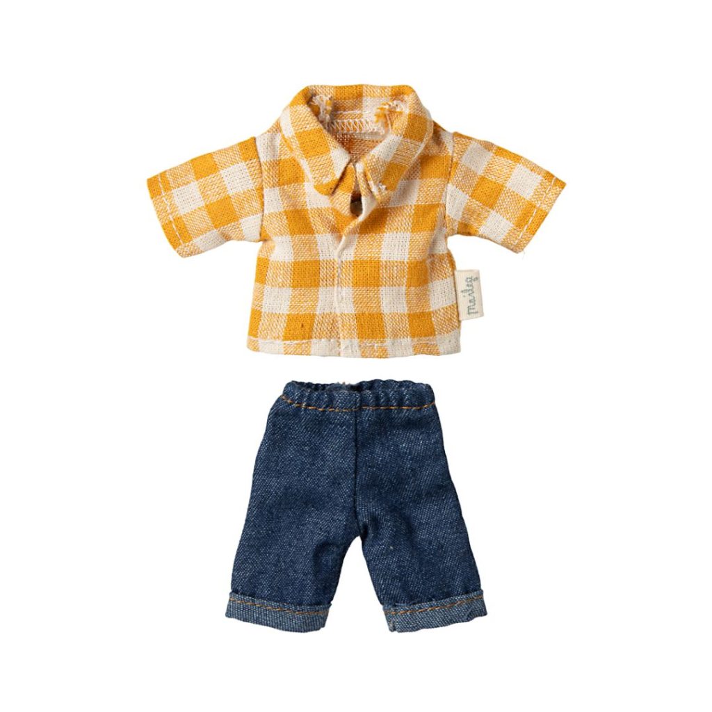 Maileg Yellow checked shirt and pants, Dad mouse