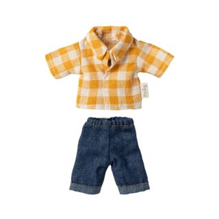 Maileg Dad Mouse Clothes – Yellow Check Shirt & Trousers