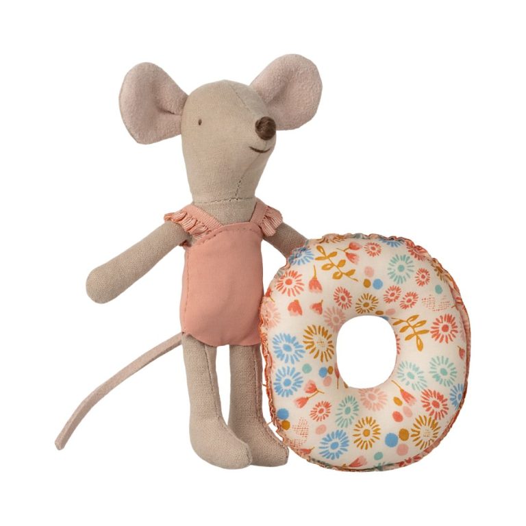Maileg Beach Mouse with Float, Little Sister - Flower | Șoricel de Plajă Little Sister cu Colac, Floral