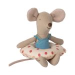 Maileg Beach mouse with float, Little sister – Red dot