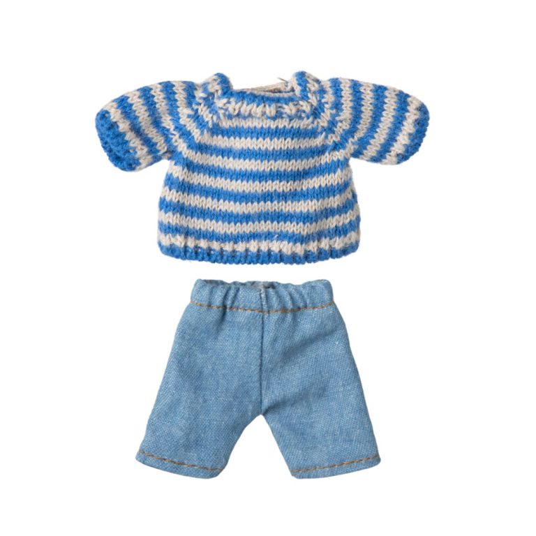 Maileg Haine Pentru Șoricel Big Brother – Pulover și Pantaloni Din Denim
