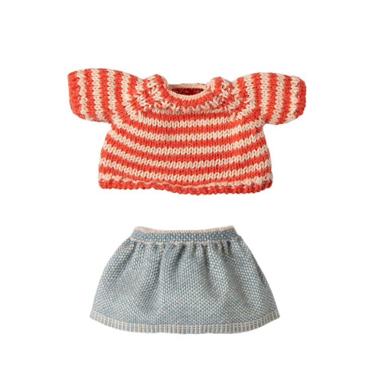 Maileg Knitted Sweater and Skirt, Big Sister Mouse