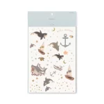 Комплект временни татуировки за деца – над 30 дизайна на 3 листа, лесни за нанасяне с вода и отмиване със сапун. Има татуировка кит, акула, лодка, кораб, котва, крокодил и още други