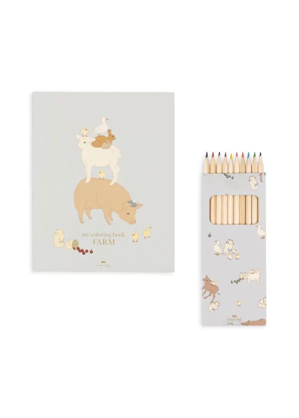 Children's coloring book with a set of ten colored pencils - a portable creative activity for children over 3 years old