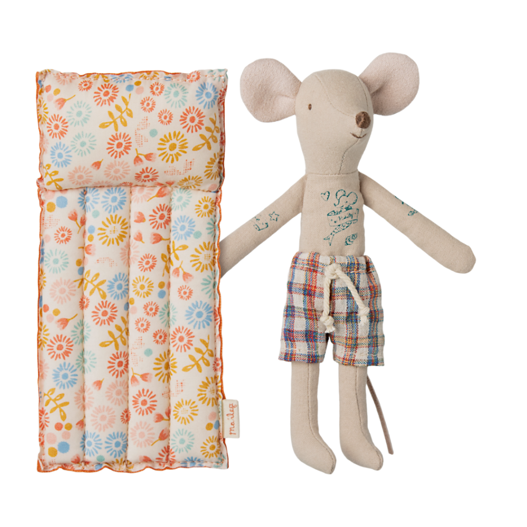 Maileg Beach mouse with air mattress, Dad – Flower