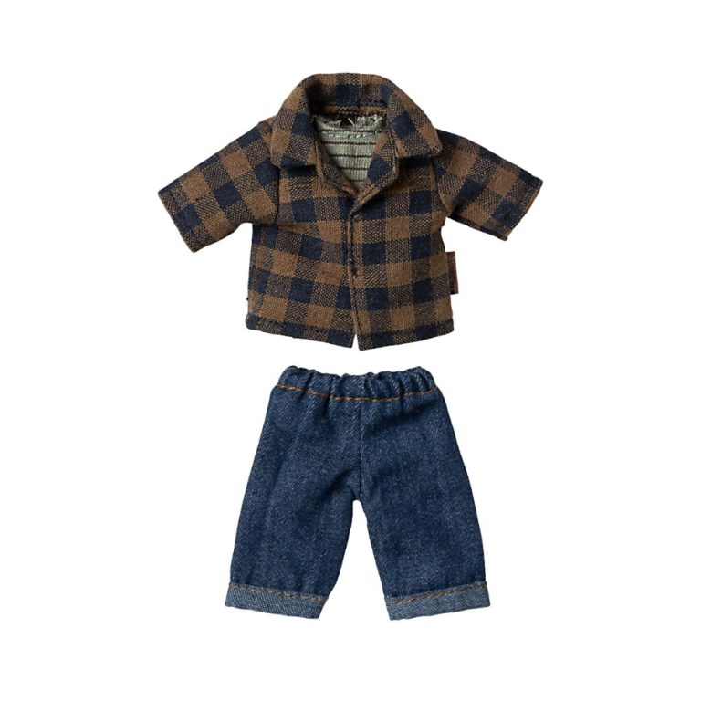 Maileg Dad Mouse Clothes – Brown Checked Shirt and Pants