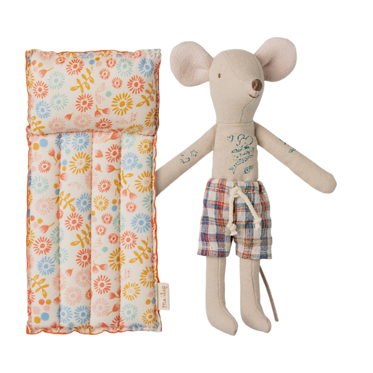 Maileg Beach Mouse with Air Mattress, Dad - Flower