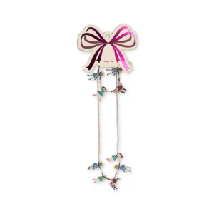 Children's necklace and bracelet with 5 colorful figures of children holding hands and glass and elastane beads