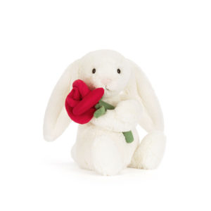 Jellycat Cream Bunny with Rose – Jucărie de Pluș