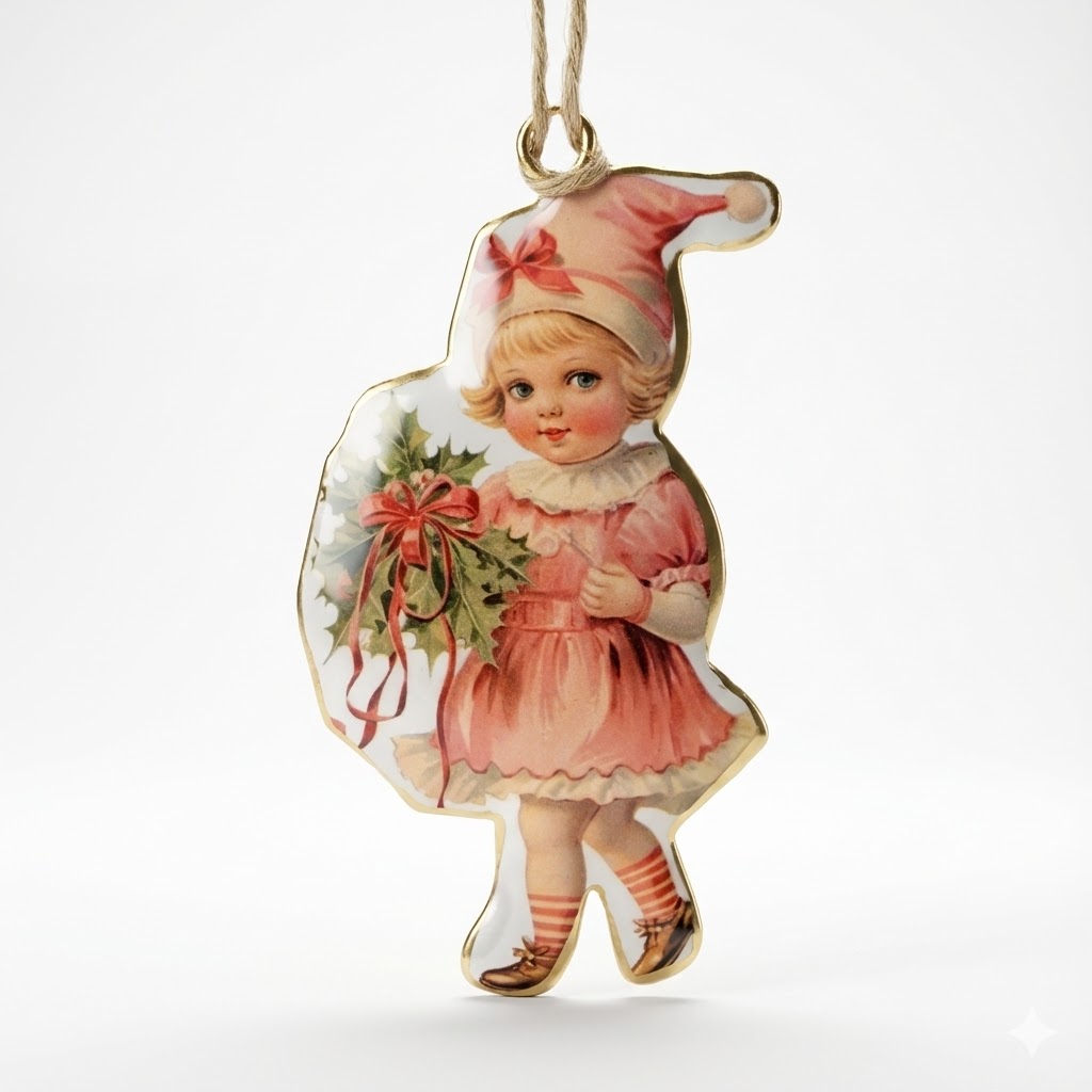 Christmas Ornament, Vintage Girl with Wreath, My snowdrop