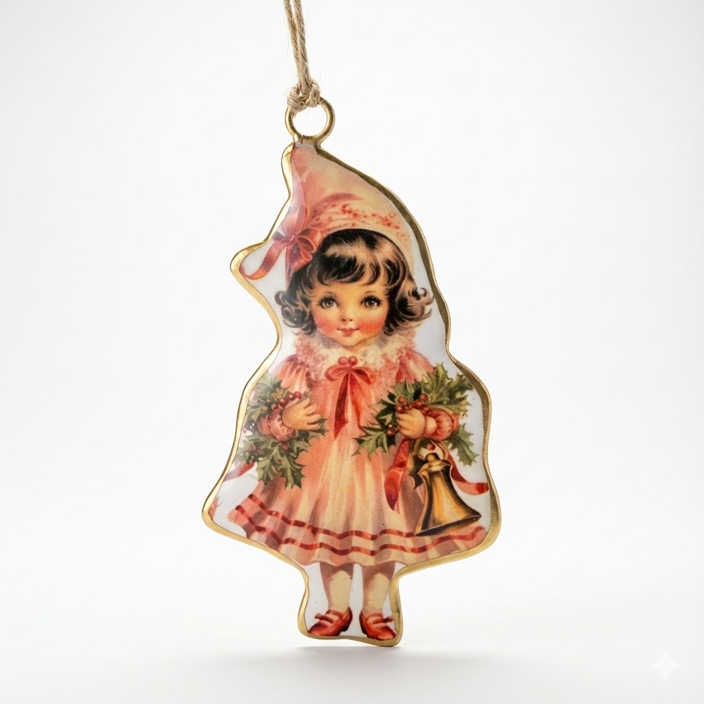 Christmas Ornament, Vintage Girl with a Bell, My snowdrop