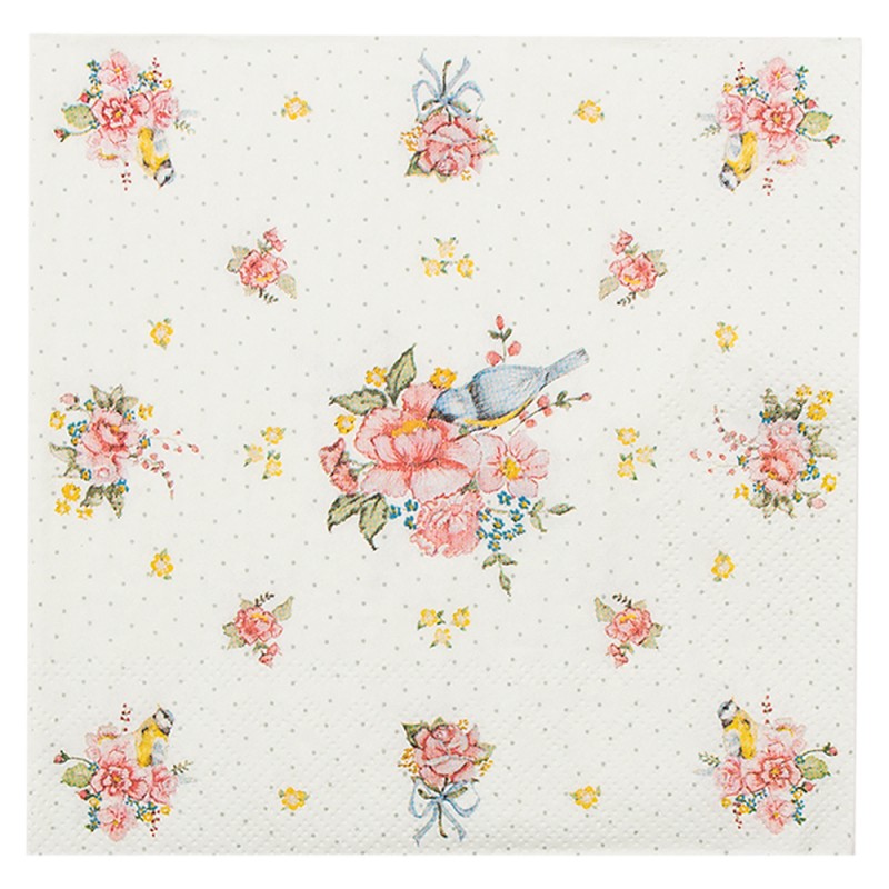 Napkins, Roses and bird, Set of 20, 33x33 cm