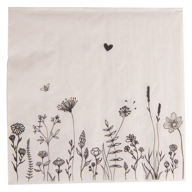 Napkins, Beige Paper Flowers, Set of 20, 33x33 cm