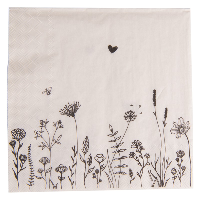 Napkins, Beige Paper Flowers, Set of 20, 33x33 cm
