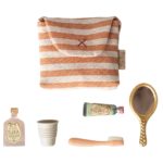 Maileg Toothbrush Set In Bag, Mouse – Coral Stripe - Main Image