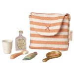 Maileg Toothbrush Set In Bag, Mouse – Coral Stripe - Gallery Image