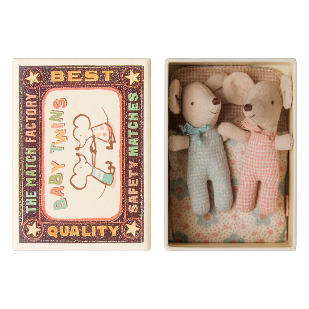 Maileg Twins, Baby Mice in Matchbox – Checker - Product Image